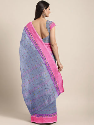 Purple Tant Woven Design Saree Without Blouse Piece DUTASA032 DUTASA032-Saree-Kalakari India-DUTASA032-Geographical Indication, Hand Crafted, Heritage Prints, Natural Dyes, Sarees, Silk Cotton, Sustainable Fabrics, Taant, Tant, West Bengal, Woven-[Linen,Ethnic,wear,Fashionista,Handloom,Handicraft,Indigo,blockprint,block,print,Cotton,Chanderi,Blue, latest,classy,party,bollywood,trendy,summer,style,traditional,formal,elegant,unique,style,hand,block,print, dabu,booti,gift,present,glamorous,affordab