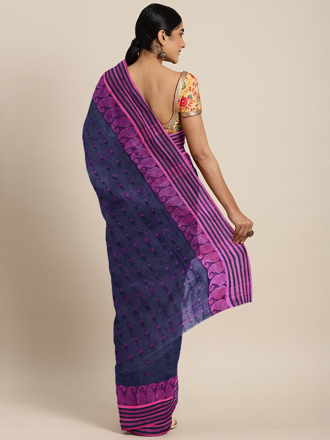 Purple Tant Woven Design Saree Without Blouse Piece DUTASA035 DUTASA035-Saree-Kalakari India-DUTASA035-Geographical Indication, Hand Crafted, Heritage Prints, Natural Dyes, Sarees, Silk Cotton, Sustainable Fabrics, Taant, Tant, West Bengal, Woven-[Linen,Ethnic,wear,Fashionista,Handloom,Handicraft,Indigo,blockprint,block,print,Cotton,Chanderi,Blue, latest,classy,party,bollywood,trendy,summer,style,traditional,formal,elegant,unique,style,hand,block,print, dabu,booti,gift,present,glamorous,affordab