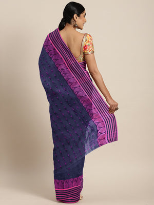 Purple Tant Woven Design Saree Without Blouse Piece DUTASA035 DUTASA035-Saree-Kalakari India-DUTASA035-Geographical Indication, Hand Crafted, Heritage Prints, Natural Dyes, Sarees, Silk Cotton, Sustainable Fabrics, Taant, Tant, West Bengal, Woven-[Linen,Ethnic,wear,Fashionista,Handloom,Handicraft,Indigo,blockprint,block,print,Cotton,Chanderi,Blue, latest,classy,party,bollywood,trendy,summer,style,traditional,formal,elegant,unique,style,hand,block,print, dabu,booti,gift,present,glamorous,affordab