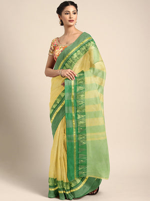 Green Tant Woven Design Saree Without Blouse Piece DUTASA039 DUTASA039-Saree-Kalakari India-DUTASA039-Geographical Indication, Hand Crafted, Heritage Prints, Natural Dyes, Sarees, Silk Cotton, Sustainable Fabrics, Taant, Tant, West Bengal, Woven-[Linen,Ethnic,wear,Fashionista,Handloom,Handicraft,Indigo,blockprint,block,print,Cotton,Chanderi,Blue, latest,classy,party,bollywood,trendy,summer,style,traditional,formal,elegant,unique,style,hand,block,print, dabu,booti,gift,present,glamorous,affordabl