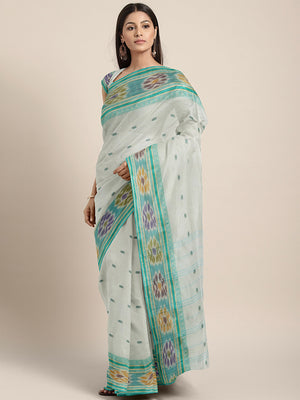 Off White Tant Woven Design Saree Without Blouse Piece DUTASA041 DUTASA041-Saree-Kalakari India-DUTASA041-Geographical Indication, Hand Crafted, Heritage Prints, Natural Dyes, Sarees, Silk Cotton, Sustainable Fabrics, Taant, Tant, West Bengal, Woven-[Linen,Ethnic,wear,Fashionista,Handloom,Handicraft,Indigo,blockprint,block,print,Cotton,Chanderi,Blue, latest,classy,party,bollywood,trendy,summer,style,traditional,formal,elegant,unique,style,hand,block,print, dabu,booti,gift,present,glamorous,affor