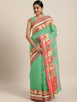 Green Tant Woven Design Saree Without Blouse Piece DUTASA042 DUTASA042-Saree-Kalakari India-DUTASA042-Geographical Indication, Hand Crafted, Heritage Prints, Natural Dyes, Sarees, Silk Cotton, Sustainable Fabrics, Taant, Tant, West Bengal, Woven-[Linen,Ethnic,wear,Fashionista,Handloom,Handicraft,Indigo,blockprint,block,print,Cotton,Chanderi,Blue, latest,classy,party,bollywood,trendy,summer,style,traditional,formal,elegant,unique,style,hand,block,print, dabu,booti,gift,present,glamorous,affordabl