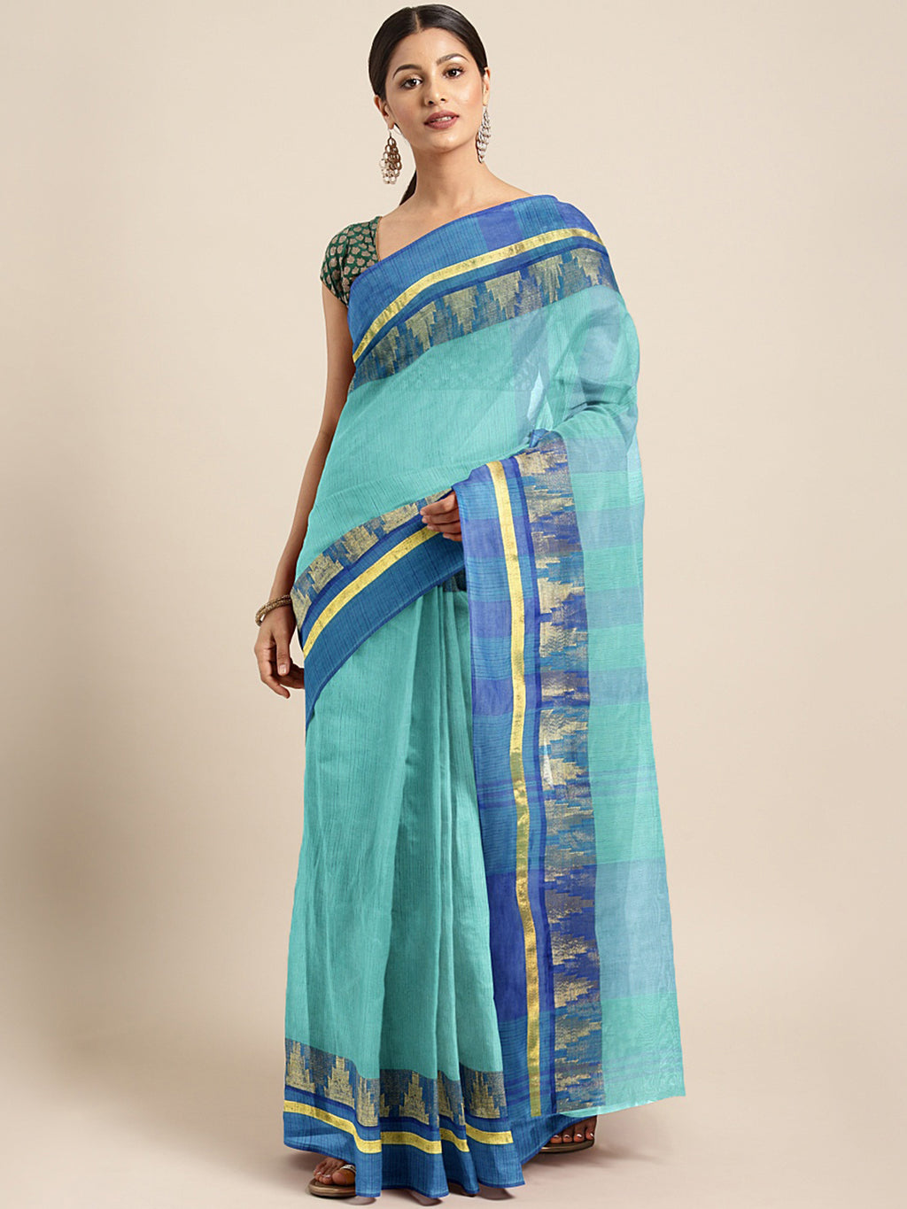 Blue Tant Woven Design Saree Without Blouse Piece DUTASA046 DUTASA046-Saree-Kalakari India-DUTASA046-Geographical Indication, Hand Crafted, Heritage Prints, Natural Dyes, Sarees, Silk Cotton, Sustainable Fabrics, Taant, Tant, West Bengal, Woven-[Linen,Ethnic,wear,Fashionista,Handloom,Handicraft,Indigo,blockprint,block,print,Cotton,Chanderi,Blue, latest,classy,party,bollywood,trendy,summer,style,traditional,formal,elegant,unique,style,hand,block,print, dabu,booti,gift,present,glamorous,affordable