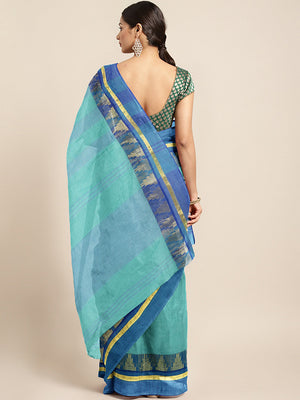 Blue Tant Woven Design Saree Without Blouse Piece DUTASA046 DUTASA046-Saree-Kalakari India-DUTASA046-Geographical Indication, Hand Crafted, Heritage Prints, Natural Dyes, Sarees, Silk Cotton, Sustainable Fabrics, Taant, Tant, West Bengal, Woven-[Linen,Ethnic,wear,Fashionista,Handloom,Handicraft,Indigo,blockprint,block,print,Cotton,Chanderi,Blue, latest,classy,party,bollywood,trendy,summer,style,traditional,formal,elegant,unique,style,hand,block,print, dabu,booti,gift,present,glamorous,affordable