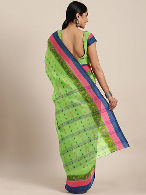 Green Tant Woven Design Saree Without Blouse Piece DUTASA047 DUTASA047-Saree-Kalakari India-DUTASA047-Geographical Indication, Hand Crafted, Heritage Prints, Natural Dyes, Sarees, Silk Cotton, Sustainable Fabrics, Taant, Tant, West Bengal, Woven-[Linen,Ethnic,wear,Fashionista,Handloom,Handicraft,Indigo,blockprint,block,print,Cotton,Chanderi,Blue, latest,classy,party,bollywood,trendy,summer,style,traditional,formal,elegant,unique,style,hand,block,print, dabu,booti,gift,present,glamorous,affordabl
