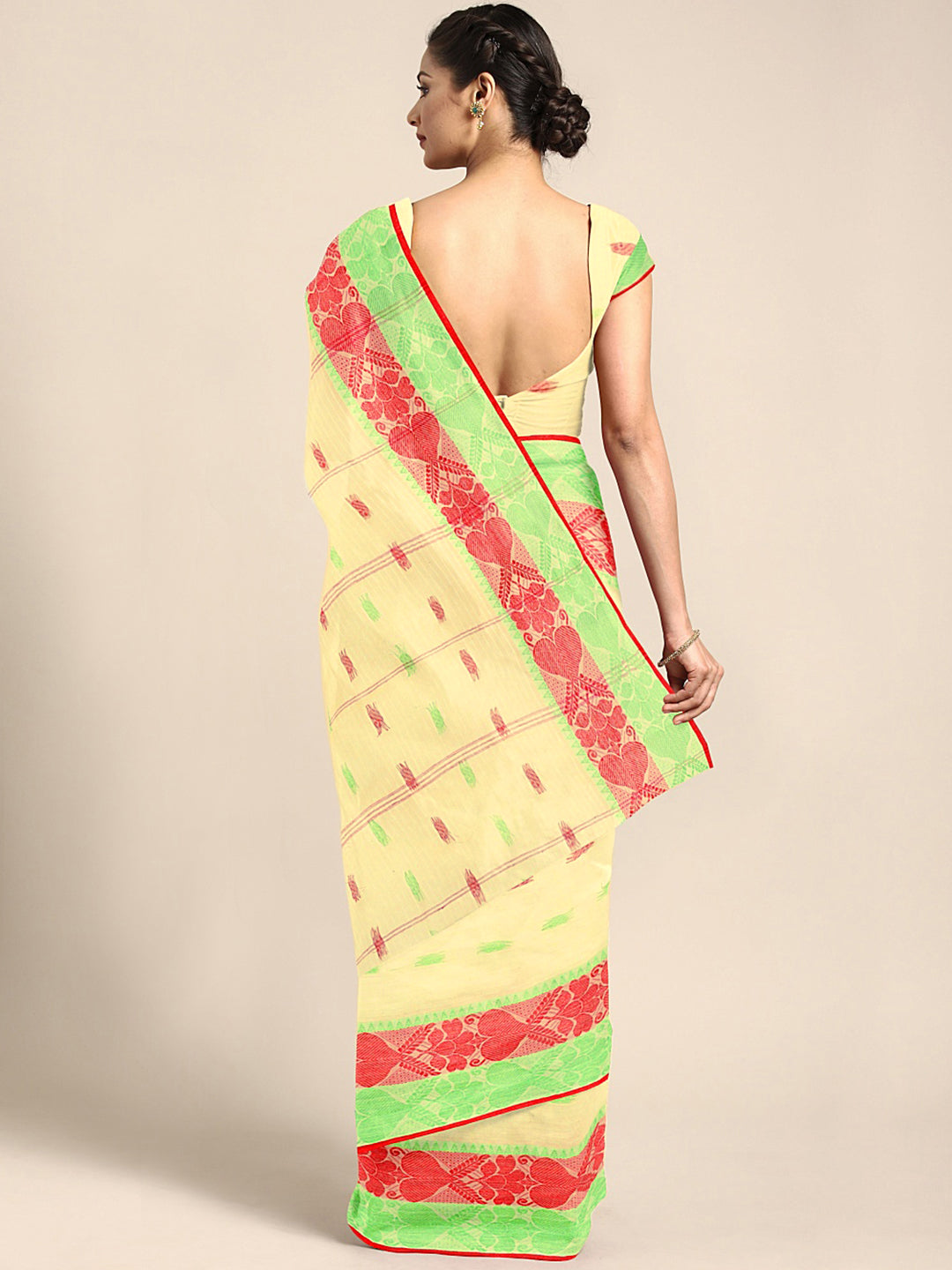 Cream Tant Woven Design Saree Without Blouse Piece DUTASA049 DUTASA049-Saree-Kalakari India-DUTASA049-Geographical Indication, Hand Crafted, Heritage Prints, Natural Dyes, Sarees, Silk Cotton, Sustainable Fabrics, Taant, Tant, West Bengal, Woven-[Linen,Ethnic,wear,Fashionista,Handloom,Handicraft,Indigo,blockprint,block,print,Cotton,Chanderi,Blue, latest,classy,party,bollywood,trendy,summer,style,traditional,formal,elegant,unique,style,hand,block,print, dabu,booti,gift,present,glamorous,affordabl