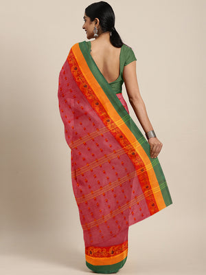 Red Tant Woven Design Saree Without Blouse Piece DUTASA050 DUTASA050-Saree-Kalakari India-DUTASA050-Geographical Indication, Hand Crafted, Heritage Prints, Natural Dyes, Sarees, Silk Cotton, Sustainable Fabrics, Taant, Tant, West Bengal, Woven-[Linen,Ethnic,wear,Fashionista,Handloom,Handicraft,Indigo,blockprint,block,print,Cotton,Chanderi,Blue, latest,classy,party,bollywood,trendy,summer,style,traditional,formal,elegant,unique,style,hand,block,print, dabu,booti,gift,present,glamorous,affordable,