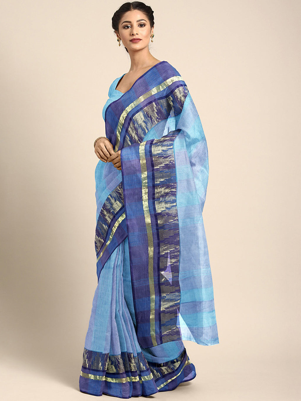 Blue Tant Woven Design Saree Without Blouse Piece DUTASA054 DUTASA054-Saree-Kalakari India-DUTASA054-Geographical Indication, Hand Crafted, Heritage Prints, Natural Dyes, Sarees, Silk Cotton, Sustainable Fabrics, Taant, Tant, West Bengal, Woven-[Linen,Ethnic,wear,Fashionista,Handloom,Handicraft,Indigo,blockprint,block,print,Cotton,Chanderi,Blue, latest,classy,party,bollywood,trendy,summer,style,traditional,formal,elegant,unique,style,hand,block,print, dabu,booti,gift,present,glamorous,affordable