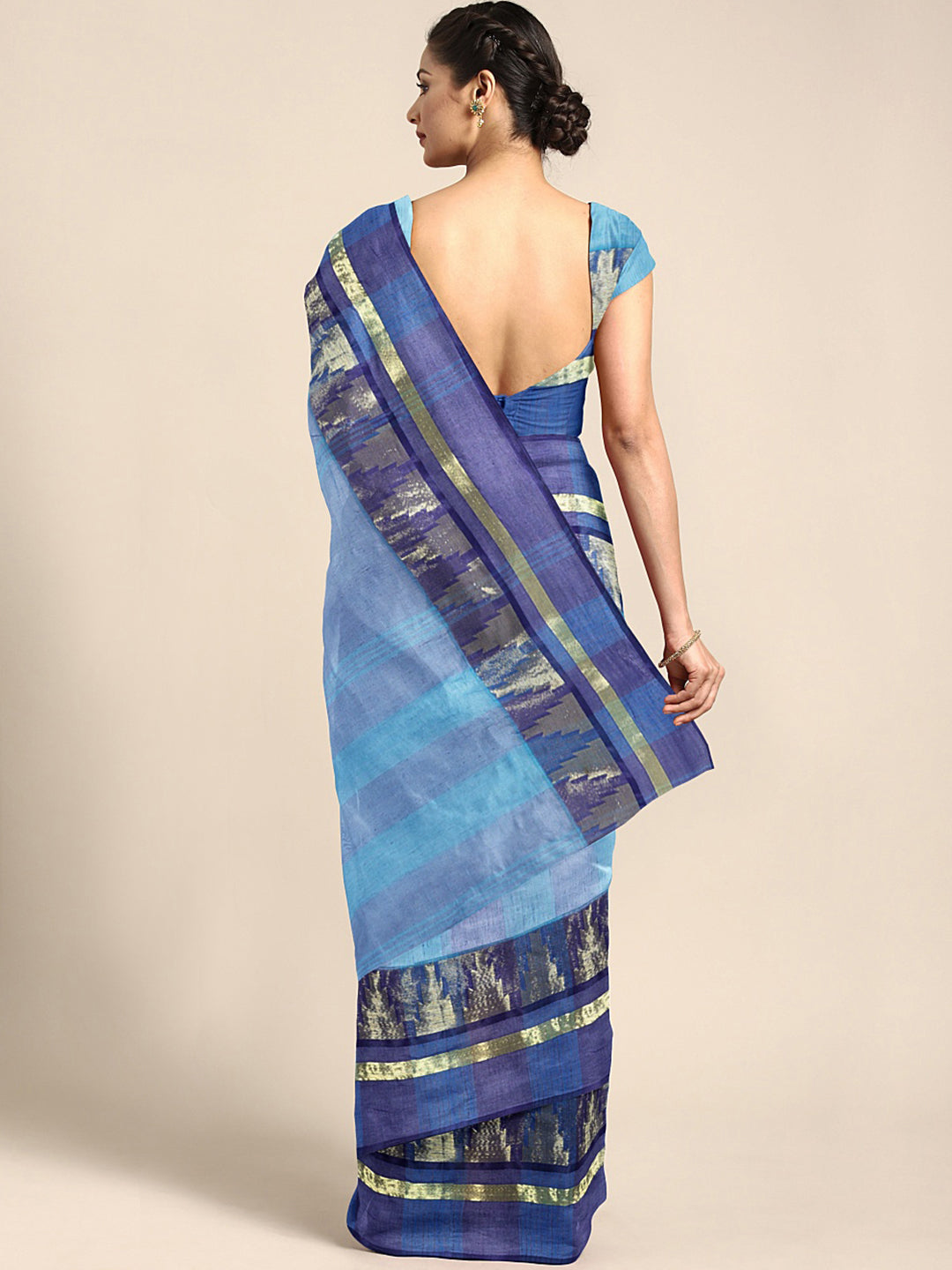 Blue Tant Woven Design Saree Without Blouse Piece DUTASA054 DUTASA054-Saree-Kalakari India-DUTASA054-Geographical Indication, Hand Crafted, Heritage Prints, Natural Dyes, Sarees, Silk Cotton, Sustainable Fabrics, Taant, Tant, West Bengal, Woven-[Linen,Ethnic,wear,Fashionista,Handloom,Handicraft,Indigo,blockprint,block,print,Cotton,Chanderi,Blue, latest,classy,party,bollywood,trendy,summer,style,traditional,formal,elegant,unique,style,hand,block,print, dabu,booti,gift,present,glamorous,affordable