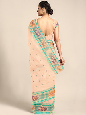 Peach Tant Woven Design Saree Without Blouse Piece DUTASA055 DUTASA055-Saree-Kalakari India-DUTASA055-Geographical Indication, Hand Crafted, Heritage Prints, Natural Dyes, Sarees, Silk Cotton, Sustainable Fabrics, Taant, Tant, West Bengal, Woven-[Linen,Ethnic,wear,Fashionista,Handloom,Handicraft,Indigo,blockprint,block,print,Cotton,Chanderi,Blue, latest,classy,party,bollywood,trendy,summer,style,traditional,formal,elegant,unique,style,hand,block,print, dabu,booti,gift,present,glamorous,affordabl