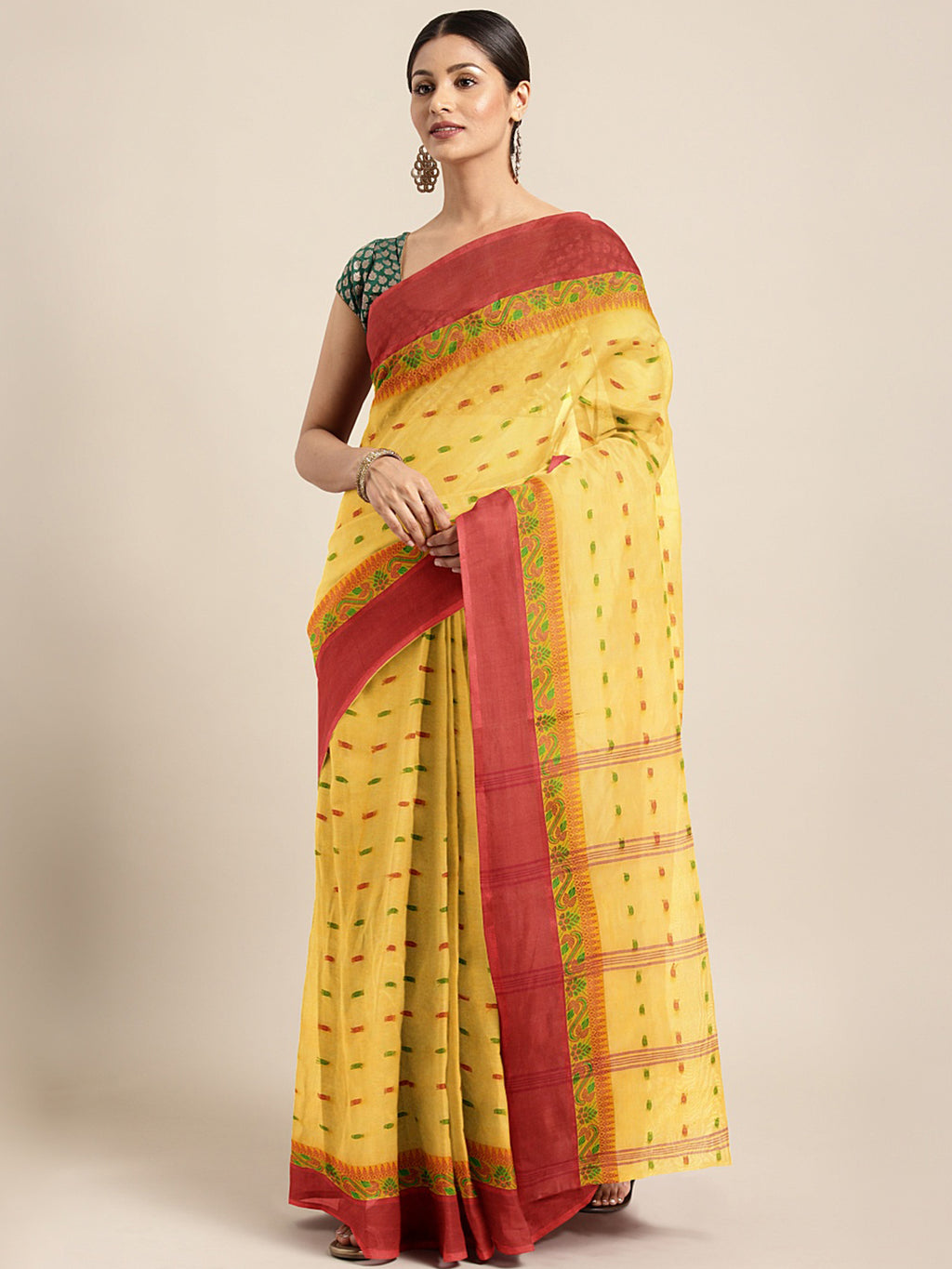 Yellow Tant Woven Design Saree Without Blouse Piece DUTASA060 DUTASA060-Saree-Kalakari India-DUTASA060-Geographical Indication, Hand Crafted, Heritage Prints, Natural Dyes, Sarees, Silk Cotton, Sustainable Fabrics, Taant, Tant, West Bengal, Woven-[Linen,Ethnic,wear,Fashionista,Handloom,Handicraft,Indigo,blockprint,block,print,Cotton,Chanderi,Blue, latest,classy,party,bollywood,trendy,summer,style,traditional,formal,elegant,unique,style,hand,block,print, dabu,booti,gift,present,glamorous,affordab