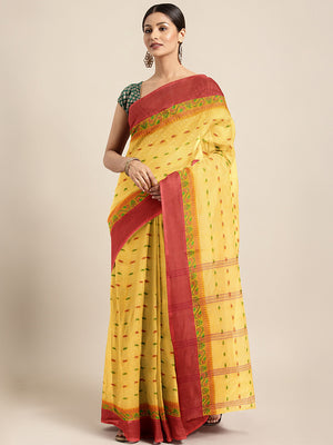 Yellow Tant Woven Design Saree Without Blouse Piece DUTASA060 DUTASA060-Saree-Kalakari India-DUTASA060-Geographical Indication, Hand Crafted, Heritage Prints, Natural Dyes, Sarees, Silk Cotton, Sustainable Fabrics, Taant, Tant, West Bengal, Woven-[Linen,Ethnic,wear,Fashionista,Handloom,Handicraft,Indigo,blockprint,block,print,Cotton,Chanderi,Blue, latest,classy,party,bollywood,trendy,summer,style,traditional,formal,elegant,unique,style,hand,block,print, dabu,booti,gift,present,glamorous,affordab