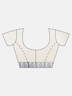 White & Blue Kalamkari Handblock Print Saree-Saree-Kalakari India-HUPASA0001-Cotton, Geographical Indication, Hand Blocks, Hand Crafted, Heritage Prints, Sarees, Sustainable Fabrics-[Linen,Ethnic,wear,Fashionista,Handloom,Handicraft,Indigo,blockprint,block,print,Cotton,Chanderi,Blue, latest,classy,party,bollywood,trendy,summer,style,traditional,formal,elegant,unique,style,hand,block,print, dabu,booti,gift,present,glamorous,affordable,collectible,Sari,Saree,printed, holi, Diwali, birthday, annive