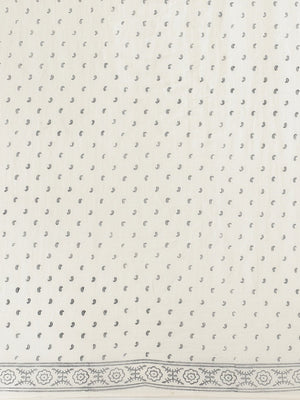 White & Grey Cotton Handblock Print Saree-Saree-Kalakari India-HUPASA0005-Cotton, Geographical Indication, Hand Blocks, Hand Crafted, Heritage Prints, Sarees, Sustainable Fabrics-[Linen,Ethnic,wear,Fashionista,Handloom,Handicraft,Indigo,blockprint,block,print,Cotton,Chanderi,Blue, latest,classy,party,bollywood,trendy,summer,style,traditional,formal,elegant,unique,style,hand,block,print, dabu,booti,gift,present,glamorous,affordable,collectible,Sari,Saree,printed, holi, Diwali, birthday, anniversa