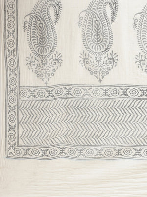 White & Grey Cotton Handblock Print Saree-Saree-Kalakari India-HUPASA0005-Cotton, Geographical Indication, Hand Blocks, Hand Crafted, Heritage Prints, Sarees, Sustainable Fabrics-[Linen,Ethnic,wear,Fashionista,Handloom,Handicraft,Indigo,blockprint,block,print,Cotton,Chanderi,Blue, latest,classy,party,bollywood,trendy,summer,style,traditional,formal,elegant,unique,style,hand,block,print, dabu,booti,gift,present,glamorous,affordable,collectible,Sari,Saree,printed, holi, Diwali, birthday, anniversa