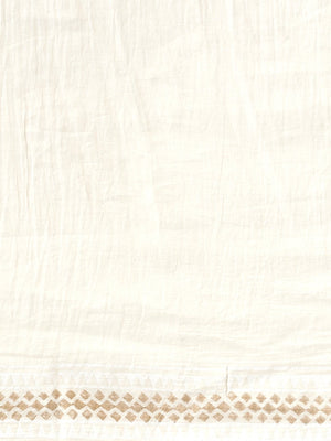 Off-White & Golden Handblock Print Saree-Saree-Kalakari India-HUPASA0006-Cotton, Geographical Indication, Hand Blocks, Hand Crafted, Heritage Prints, Sarees, Sustainable Fabrics-[Linen,Ethnic,wear,Fashionista,Handloom,Handicraft,Indigo,blockprint,block,print,Cotton,Chanderi,Blue, latest,classy,party,bollywood,trendy,summer,style,traditional,formal,elegant,unique,style,hand,block,print, dabu,booti,gift,present,glamorous,affordable,collectible,Sari,Saree,printed, holi, Diwali, birthday, anniversar