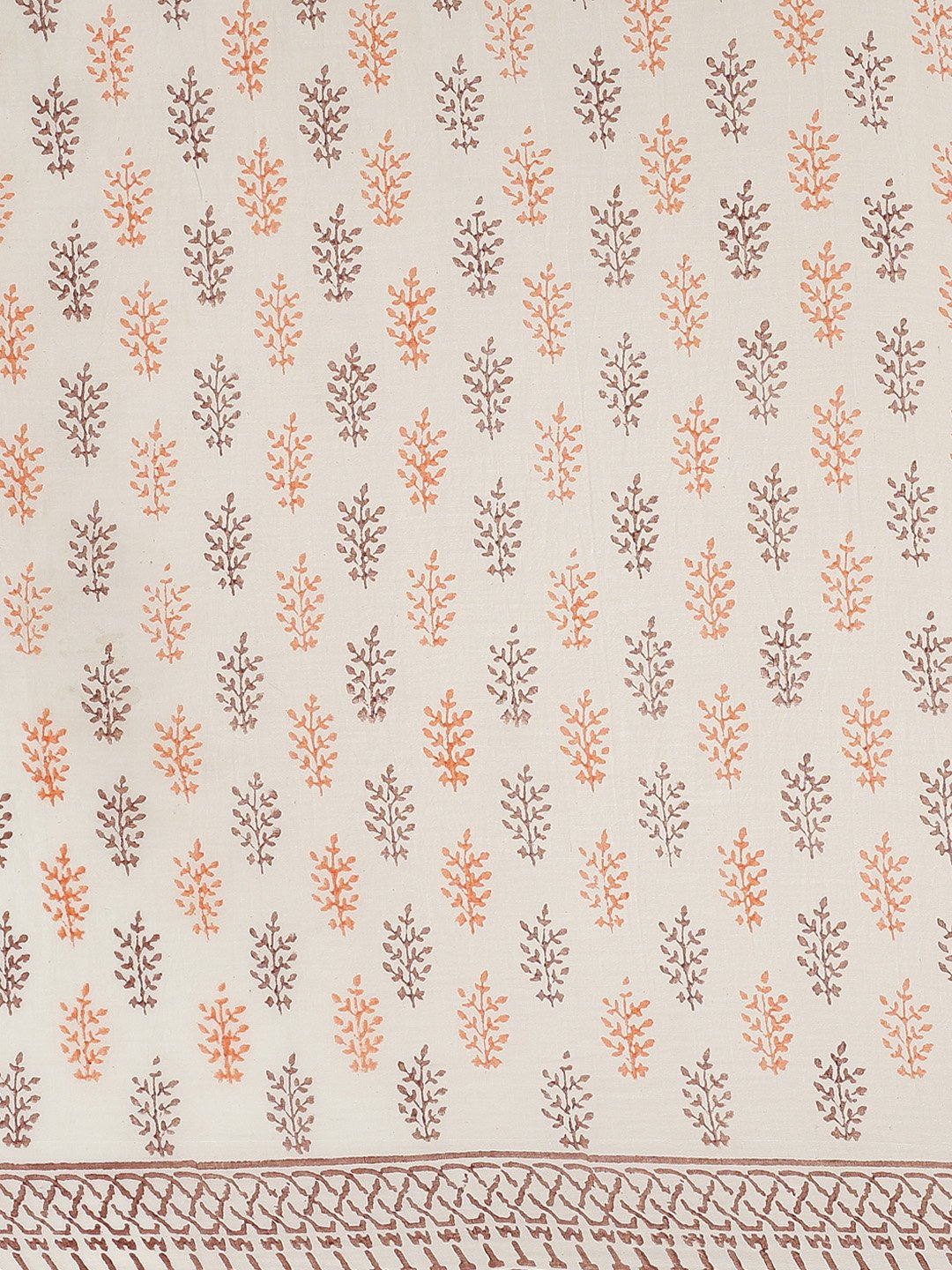Off-White & Orange Handblock Print Saree-Saree-Kalakari India-HUPASA0007-Cotton, Geographical Indication, Hand Blocks, Hand Crafted, Heritage Prints, Sarees, Sustainable Fabrics-[Linen,Ethnic,wear,Fashionista,Handloom,Handicraft,Indigo,blockprint,block,print,Cotton,Chanderi,Blue, latest,classy,party,bollywood,trendy,summer,style,traditional,formal,elegant,unique,style,hand,block,print, dabu,booti,gift,present,glamorous,affordable,collectible,Sari,Saree,printed, holi, Diwali, birthday, anniversar