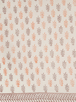 Off-White & Orange Handblock Print Saree-Saree-Kalakari India-HUPASA0007-Cotton, Geographical Indication, Hand Blocks, Hand Crafted, Heritage Prints, Sarees, Sustainable Fabrics-[Linen,Ethnic,wear,Fashionista,Handloom,Handicraft,Indigo,blockprint,block,print,Cotton,Chanderi,Blue, latest,classy,party,bollywood,trendy,summer,style,traditional,formal,elegant,unique,style,hand,block,print, dabu,booti,gift,present,glamorous,affordable,collectible,Sari,Saree,printed, holi, Diwali, birthday, anniversar
