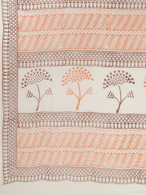 Off-White & Orange Handblock Print Saree-Saree-Kalakari India-HUPASA0007-Cotton, Geographical Indication, Hand Blocks, Hand Crafted, Heritage Prints, Sarees, Sustainable Fabrics-[Linen,Ethnic,wear,Fashionista,Handloom,Handicraft,Indigo,blockprint,block,print,Cotton,Chanderi,Blue, latest,classy,party,bollywood,trendy,summer,style,traditional,formal,elegant,unique,style,hand,block,print, dabu,booti,gift,present,glamorous,affordable,collectible,Sari,Saree,printed, holi, Diwali, birthday, anniversar