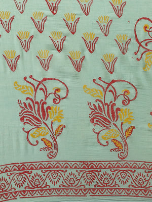 Sea Green and Red, Kalakari India Cotton Green Hand crafted saree with blouse HUPASA0011-Saree-Kalakari India-HUPASA0011-Cotton, Geographical Indication, Hand Block, Hand Crafted, Heritage Prints, Natural Dyes, Red, Sarees, Sustainable Fabrics, Woven, Yellow-[Linen,Ethnic,wear,Fashionista,Handloom,Handicraft,Indigo,blockprint,block,print,Cotton,Chanderi,Blue, latest,classy,party,bollywood,trendy,summer,style,traditional,formal,elegant,unique,style,hand,block,print, dabu,booti,gift,present,glamor