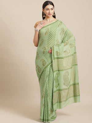 Green and , Kalakari India Cotton Green Hand crafted saree with blouse HUPASA0016-Saree-Kalakari India-HUPASA0016-Cotton, Geographical Indication, Hand Block, Hand Crafted, Heritage Prints, Natural Dyes, Red, Sarees, Sustainable Fabrics, Woven, Yellow-[Linen,Ethnic,wear,Fashionista,Handloom,Handicraft,Indigo,blockprint,block,print,Cotton,Chanderi,Blue, latest,classy,party,bollywood,trendy,summer,style,traditional,formal,elegant,unique,style,hand,block,print, dabu,booti,gift,present,glamorous,aff