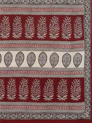 Off-White Maroon Printed Bagh Saree-Saree-Kalakari India-MRBASA0001-Bagh, Cotton, Geographical Indication, Hand Blocks, Hand Crafted, Heritage Prints, Natural Dyes, Sarees, Sustainable Fabrics-[Linen,Ethnic,wear,Fashionista,Handloom,Handicraft,Indigo,blockprint,block,print,Cotton,Chanderi,Blue, latest,classy,party,bollywood,trendy,summer,style,traditional,formal,elegant,unique,style,hand,block,print, dabu,booti,gift,present,glamorous,affordable,collectible,Sari,Saree,printed, holi, Diwali, birth