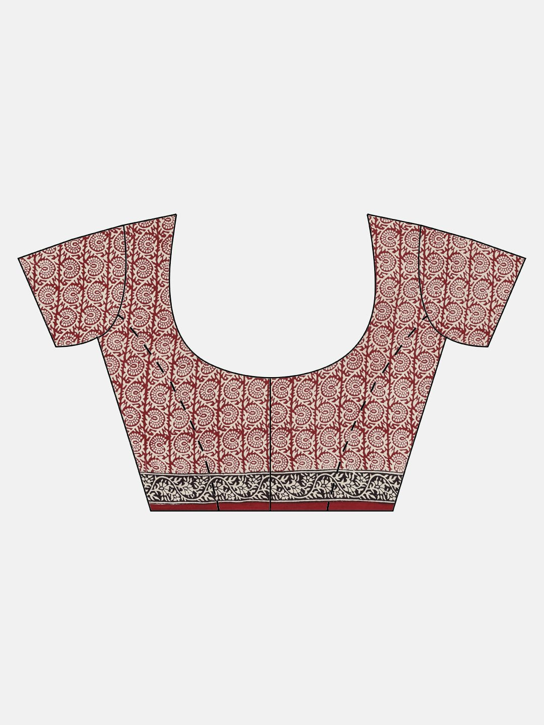 Off-White Maroon Printed Bagh Saree-Saree-Kalakari India-MRBASA0001-Bagh, Cotton, Geographical Indication, Hand Blocks, Hand Crafted, Heritage Prints, Natural Dyes, Sarees, Sustainable Fabrics-[Linen,Ethnic,wear,Fashionista,Handloom,Handicraft,Indigo,blockprint,block,print,Cotton,Chanderi,Blue, latest,classy,party,bollywood,trendy,summer,style,traditional,formal,elegant,unique,style,hand,block,print, dabu,booti,gift,present,glamorous,affordable,collectible,Sari,Saree,printed, holi, Diwali, birth
