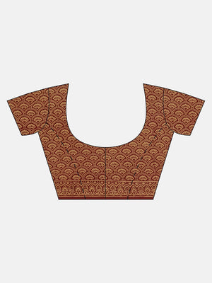 Brown Maroon Handblock Print Bagh Saree-Saree-Kalakari India-MRBASA0002-Bagh, Cotton, Geographical Indication, Hand Blocks, Hand Crafted, Heritage Prints, Natural Dyes, Sarees, Sustainable Fabrics-[Linen,Ethnic,wear,Fashionista,Handloom,Handicraft,Indigo,blockprint,block,print,Cotton,Chanderi,Blue, latest,classy,party,bollywood,trendy,summer,style,traditional,formal,elegant,unique,style,hand,block,print, dabu,booti,gift,present,glamorous,affordable,collectible,Sari,Saree,printed, holi, Diwali, b