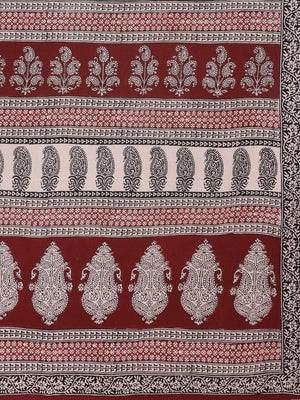 Off-White Maroon Printed Bagh Saree-Saree-Kalakari India-MRBASA0004-Bagh, Cotton, Geographical Indication, Hand Blocks, Hand Crafted, Heritage Prints, Natural Dyes, Sarees, Sustainable Fabrics-[Linen,Ethnic,wear,Fashionista,Handloom,Handicraft,Indigo,blockprint,block,print,Cotton,Chanderi,Blue, latest,classy,party,bollywood,trendy,summer,style,traditional,formal,elegant,unique,style,hand,block,print, dabu,booti,gift,present,glamorous,affordable,collectible,Sari,Saree,printed, holi, Diwali, birth