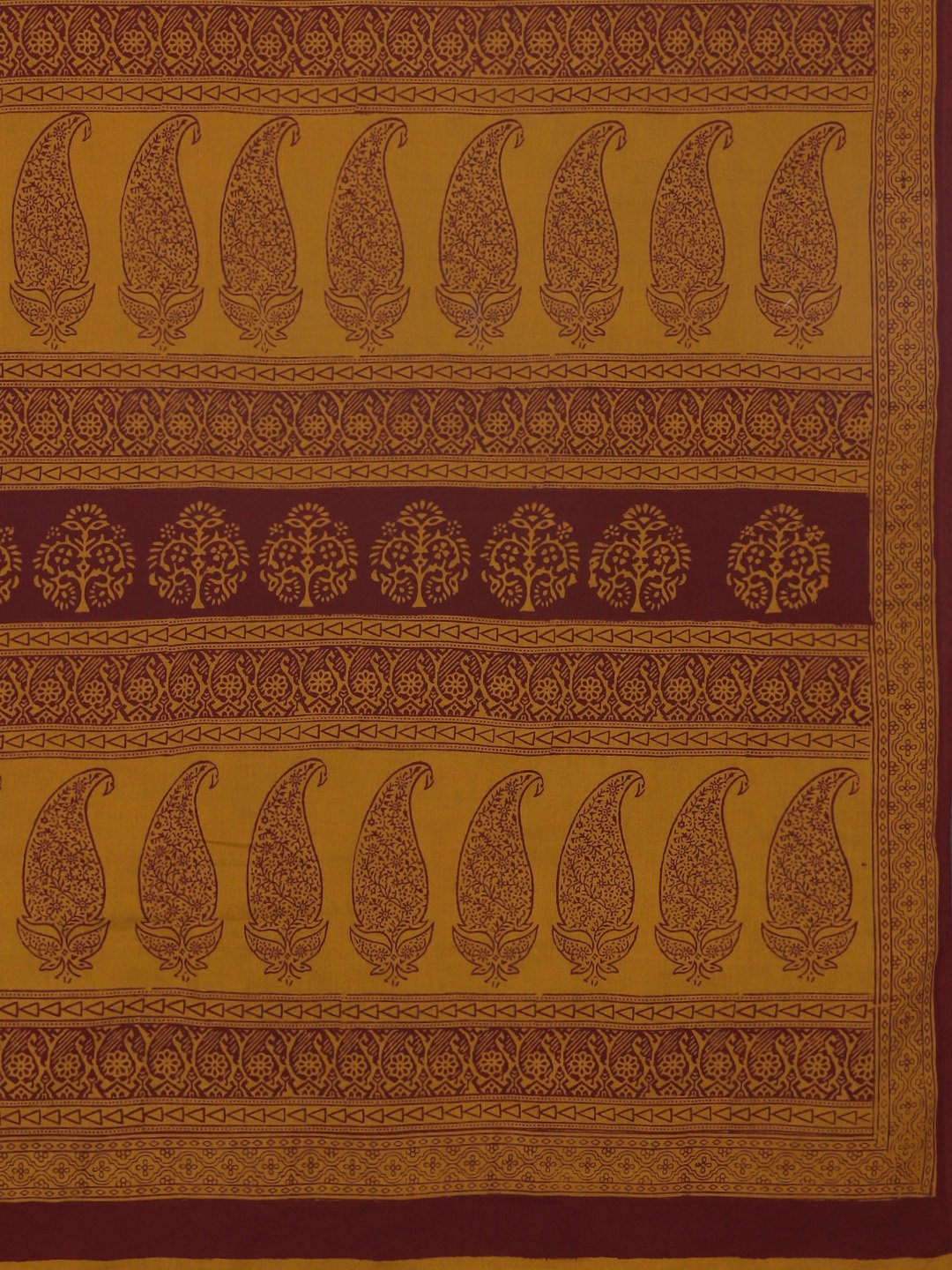 Brown Mustard Yellow Printed Bagh Saree-Saree-Kalakari India-MRBASA0005-Bagh, Cotton, Geographical Indication, Hand Blocks, Hand Crafted, Heritage Prints, Natural Dyes, Sarees, Sustainable Fabrics-[Linen,Ethnic,wear,Fashionista,Handloom,Handicraft,Indigo,blockprint,block,print,Cotton,Chanderi,Blue, latest,classy,party,bollywood,trendy,summer,style,traditional,formal,elegant,unique,style,hand,block,print, dabu,booti,gift,present,glamorous,affordable,collectible,Sari,Saree,printed, holi, Diwali, b