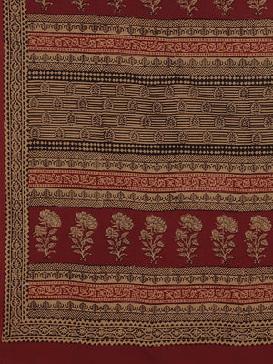 Mustard Brown Maroon Pure Cotton Handblock Print Bagh Saree-Saree-Kalakari India-MRBASA0013-Bagh, Cotton, Geographical Indication, Hand Blocks, Hand Crafted, Heritage Prints, Natural Dyes, Sarees, Sustainable Fabrics-[Linen,Ethnic,wear,Fashionista,Handloom,Handicraft,Indigo,blockprint,block,print,Cotton,Chanderi,Blue, latest,classy,party,bollywood,trendy,summer,style,traditional,formal,elegant,unique,style,hand,block,print, dabu,booti,gift,present,glamorous,affordable,collectible,Sari,Saree,prin