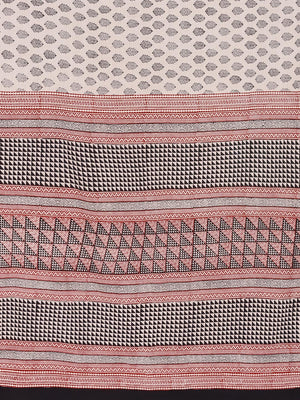 Off-White Black Pure Cotton Handblock Print Bagh Saree-Saree-Kalakari India-MRBASA0017-Bagh, Cotton, Geographical Indication, Hand Blocks, Hand Crafted, Heritage Prints, Natural Dyes, Sarees, Sustainable Fabrics-[Linen,Ethnic,wear,Fashionista,Handloom,Handicraft,Indigo,blockprint,block,print,Cotton,Chanderi,Blue, latest,classy,party,bollywood,trendy,summer,style,traditional,formal,elegant,unique,style,hand,block,print, dabu,booti,gift,present,glamorous,affordable,collectible,Sari,Saree,printed, 