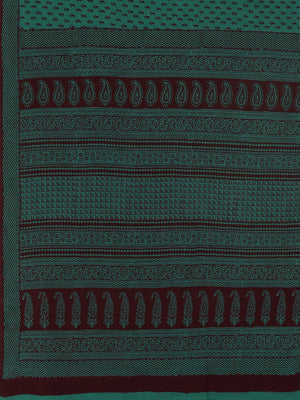 Green Coffee Brown Handblock Print Bagh Saree-Saree-Kalakari India-MRBASA0018-Bagh, Cotton, Geographical Indication, Hand Blocks, Hand Crafted, Heritage Prints, Natural Dyes, Sarees, Sustainable Fabrics-[Linen,Ethnic,wear,Fashionista,Handloom,Handicraft,Indigo,blockprint,block,print,Cotton,Chanderi,Blue, latest,classy,party,bollywood,trendy,summer,style,traditional,formal,elegant,unique,style,hand,block,print, dabu,booti,gift,present,glamorous,affordable,collectible,Sari,Saree,printed, holi, Diw