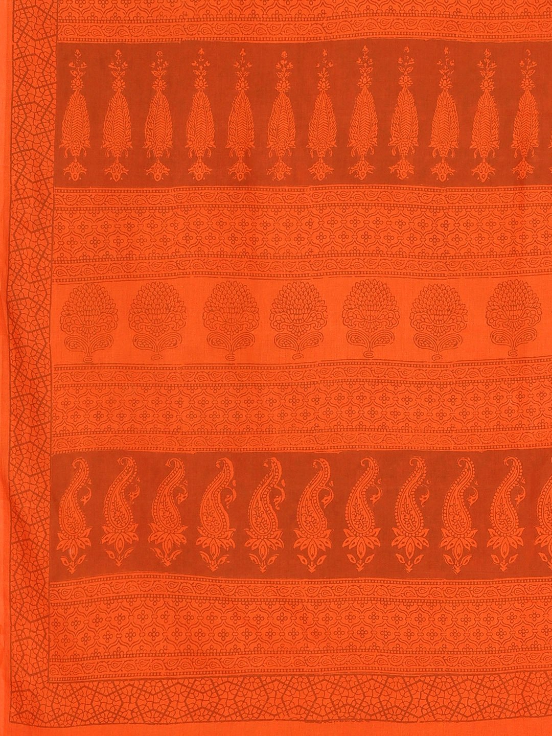 Orange Printed Bagh Handblock Print Saree-Saree-Kalakari India-MYBASA0006-Bagh, Cotton, Geographical Indication, Hand Blocks, Hand Crafted, Heritage Prints, Natural Dyes, Sarees, Sustainable Fabrics-[Linen,Ethnic,wear,Fashionista,Handloom,Handicraft,Indigo,blockprint,block,print,Cotton,Chanderi,Blue, latest,classy,party,bollywood,trendy,summer,style,traditional,formal,elegant,unique,style,hand,block,print, dabu,booti,gift,present,glamorous,affordable,collectible,Sari,Saree,printed, holi, Diwali,