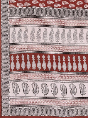 Rust Brown Off-White Handblock Print Saree-Saree-Kalakari India-MYBASA0008-Bagh, Cotton, Geographical Indication, Hand Blocks, Hand Crafted, Heritage Prints, Natural Dyes, Sarees, Sustainable Fabrics-[Linen,Ethnic,wear,Fashionista,Handloom,Handicraft,Indigo,blockprint,block,print,Cotton,Chanderi,Blue, latest,classy,party,bollywood,trendy,summer,style,traditional,formal,elegant,unique,style,hand,block,print, dabu,booti,gift,present,glamorous,affordable,collectible,Sari,Saree,printed, holi, Diwali