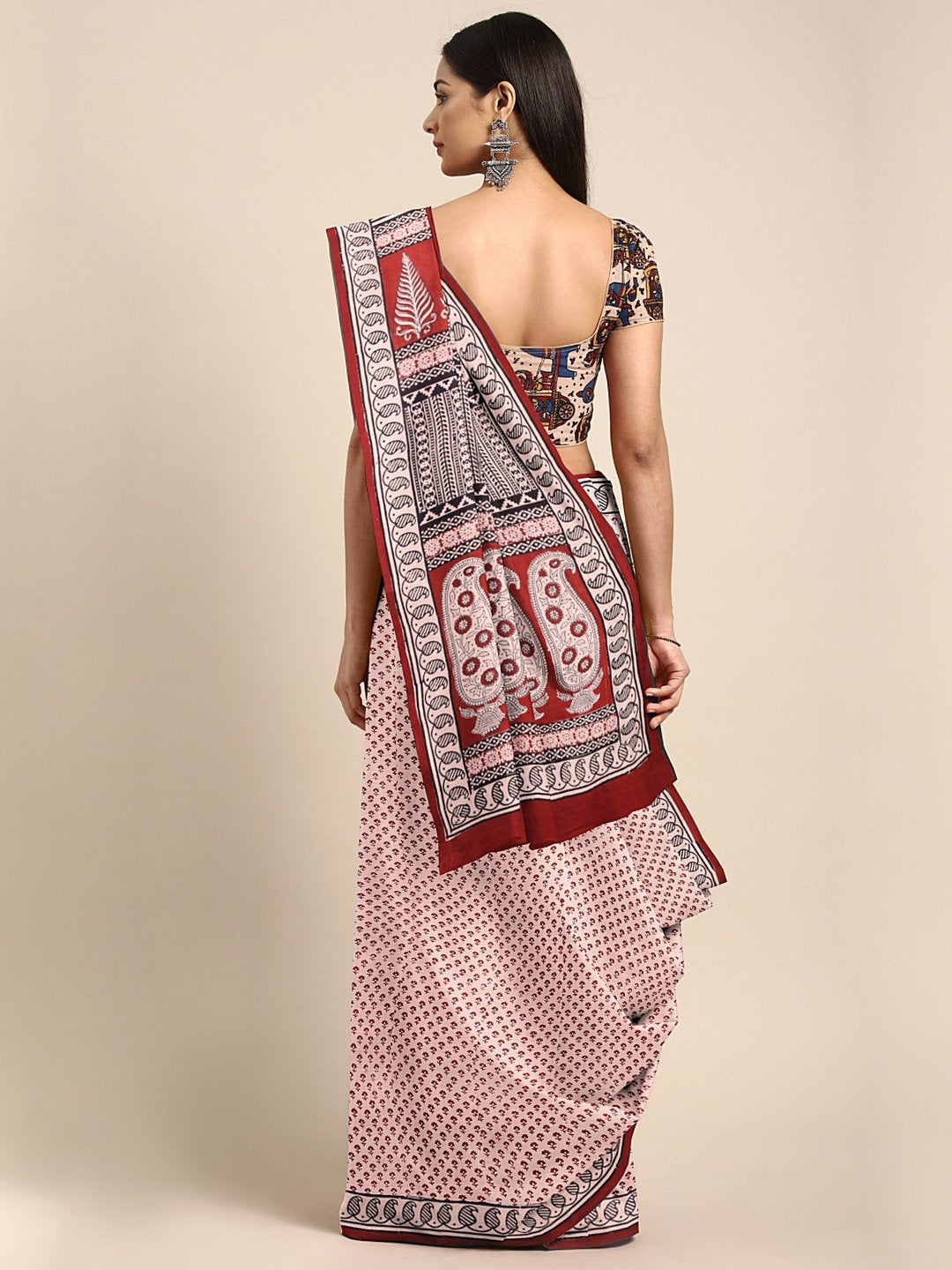 Pink Rust Brown Pure Cotton Handblock Print Saree-Saree-Kalakari India-MYBASA0011-Bagh, Cotton, Geographical Indication, Hand Blocks, Hand Crafted, Heritage Prints, Natural Dyes, Sarees, Sustainable Fabrics-[Linen,Ethnic,wear,Fashionista,Handloom,Handicraft,Indigo,blockprint,block,print,Cotton,Chanderi,Blue, latest,classy,party,bollywood,trendy,summer,style,traditional,formal,elegant,unique,style,hand,block,print, dabu,booti,gift,present,glamorous,affordable,collectible,Sari,Saree,printed, holi,