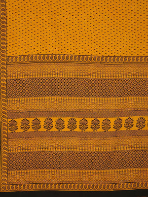 Mustard Yellow Black Bagh Handblock Print Saree-Saree-Kalakari India-MYBASA0017-Bagh, Cotton, Geographical Indication, Hand Blocks, Hand Crafted, Heritage Prints, Natural Dyes, Sarees, Sustainable Fabrics-[Linen,Ethnic,wear,Fashionista,Handloom,Handicraft,Indigo,blockprint,block,print,Cotton,Chanderi,Blue, latest,classy,party,bollywood,trendy,summer,style,traditional,formal,elegant,unique,style,hand,block,print, dabu,booti,gift,present,glamorous,affordable,collectible,Sari,Saree,printed, holi, D