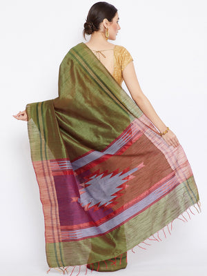 Green and Pink Tussar Woven Design Handloom Saree-Saree-Kalakari India-PRTUSA0004-Ahimsa Silk, Chattisgarh Kosa, Cruelty Free, Geographical Indication, Hand Woven, Sarees, Silk, Sustainable Fabrics, Traditional Weave, Tussar-[Linen,Ethnic,wear,Fashionista,Handloom,Handicraft,Indigo,blockprint,block,print,Cotton,Chanderi,Blue, latest,classy,party,bollywood,trendy,summer,style,traditional,formal,elegant,unique,style,hand,block,print, dabu,booti,gift,present,glamorous,affordable,collectible,Sari,Sa