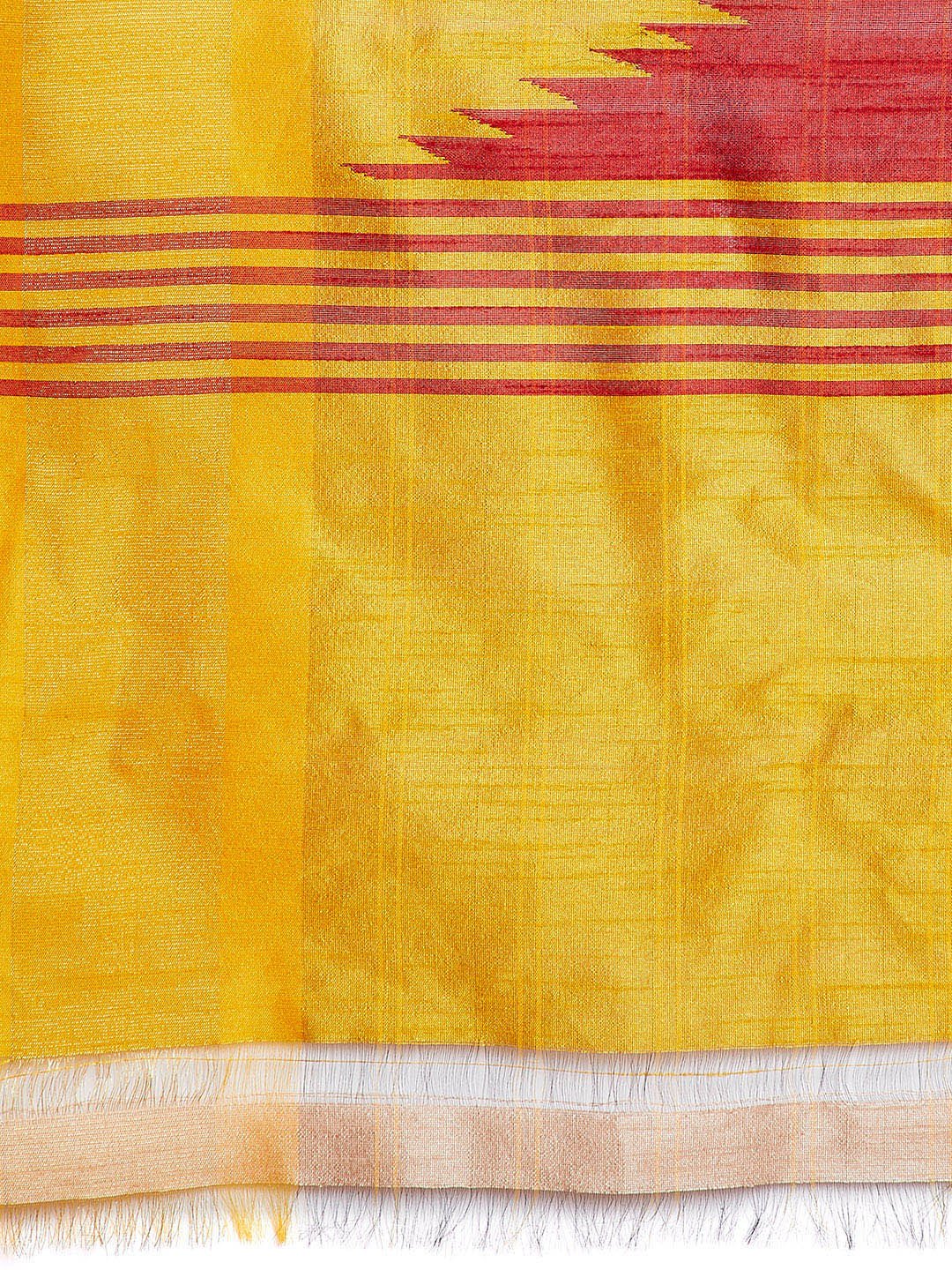 Red and Yellow Tussar Woven Design Handloom Saree-Saree-Kalakari India-PRTUSA0005-Ahimsa Silk, Chattisgarh Kosa, Cruelty Free, Geographical Indication, Hand Woven, Sarees, Silk, Sustainable Fabrics, Traditional Weave, Tussar-[Linen,Ethnic,wear,Fashionista,Handloom,Handicraft,Indigo,blockprint,block,print,Cotton,Chanderi,Blue, latest,classy,party,bollywood,trendy,summer,style,traditional,formal,elegant,unique,style,hand,block,print, dabu,booti,gift,present,glamorous,affordable,collectible,Sari,Sa