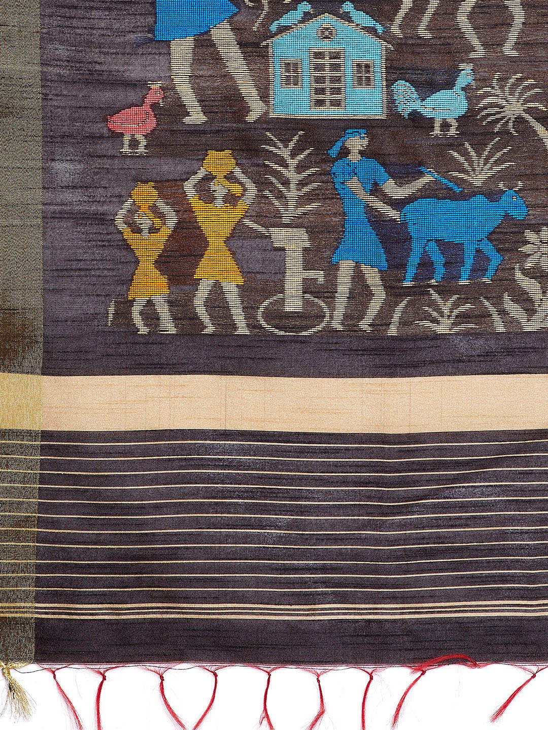 Coffee Brown and Gold-coloured Tussar Woven Design Handloom Saree-Saree-Kalakari India-PRTUSA0006-Ahimsa Silk, Chattisgarh Kosa, Cruelty Free, Geographical Indication, Hand Woven, Sarees, Silk, Sustainable Fabrics, Traditional Weave, Tussar-[Linen,Ethnic,wear,Fashionista,Handloom,Handicraft,Indigo,blockprint,block,print,Cotton,Chanderi,Blue, latest,classy,party,bollywood,trendy,summer,style,traditional,formal,elegant,unique,style,hand,block,print, dabu,booti,gift,present,glamorous,affordable,col