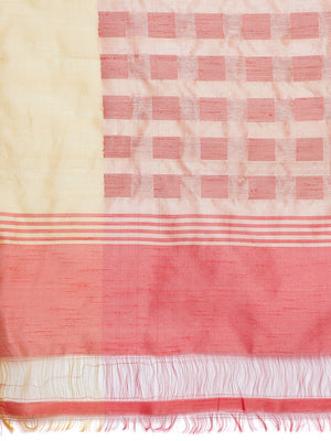 Peach and Gold-Coloured Tussar Woven Design Handloom Saree-Saree-Kalakari India-PRTUSA0008-Ahimsa Silk, Chattisgarh Kosa, Cruelty Free, Geographical Indication, Hand Woven, Sarees, Silk, Sustainable Fabrics, Traditional Weave, Tussar-[Linen,Ethnic,wear,Fashionista,Handloom,Handicraft,Indigo,blockprint,block,print,Cotton,Chanderi,Blue, latest,classy,party,bollywood,trendy,summer,style,traditional,formal,elegant,unique,style,hand,block,print, dabu,booti,gift,present,glamorous,affordable,collectibl