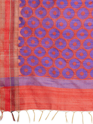 Red and Blue Tussar Woven Design Handloom Saree-Saree-Kalakari India-PRTUSA0010-Ahimsa Silk, Chattisgarh Kosa, Cruelty Free, Geographical Indication, Hand Woven, Sarees, Silk, Sustainable Fabrics, Traditional Weave, Tussar-[Linen,Ethnic,wear,Fashionista,Handloom,Handicraft,Indigo,blockprint,block,print,Cotton,Chanderi,Blue, latest,classy,party,bollywood,trendy,summer,style,traditional,formal,elegant,unique,style,hand,block,print, dabu,booti,gift,present,glamorous,affordable,collectible,Sari,Sare