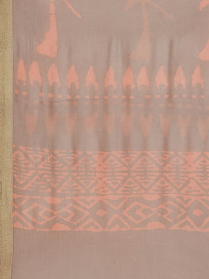 Red and Brown, Kalakari India Chiffon Handblock Printed Saree and Blouse RCBGSA0002-Saree-Kalakari India-RCBGSA0002-Chiffon, Geographical Indication, Hand Block, Hand Crafted, Heritage Prints, Natural Dyes, Red, Sarees, Sustainable Fabrics, Woven, Yellow-[Linen,Ethnic,wear,Fashionista,Handloom,Handicraft,Indigo,blockprint,block,print,Cotton,Chanderi,Blue, latest,classy,party,bollywood,trendy,summer,style,traditional,formal,elegant,unique,style,hand,block,print, dabu,booti,gift,present,glamorous,