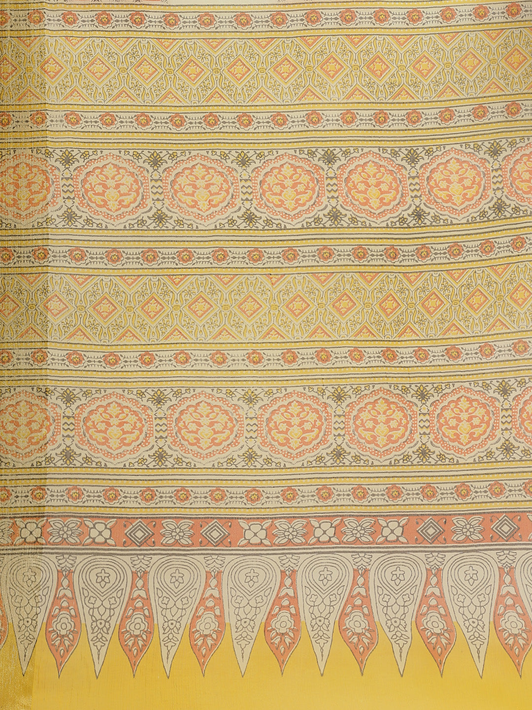 Yellow and Orange, Kalakari India Chiffon Handblock Printed Saree and Blouse RCBGSA0004-Saree-Kalakari India-RCBGSA0004-Chiffon, Geographical Indication, Hand Block, Hand Crafted, Heritage Prints, Natural Dyes, Red, Sarees, Sustainable Fabrics, Woven, Yellow-[Linen,Ethnic,wear,Fashionista,Handloom,Handicraft,Indigo,blockprint,block,print,Cotton,Chanderi,Blue, latest,classy,party,bollywood,trendy,summer,style,traditional,formal,elegant,unique,style,hand,block,print, dabu,booti,gift,present,glamor
