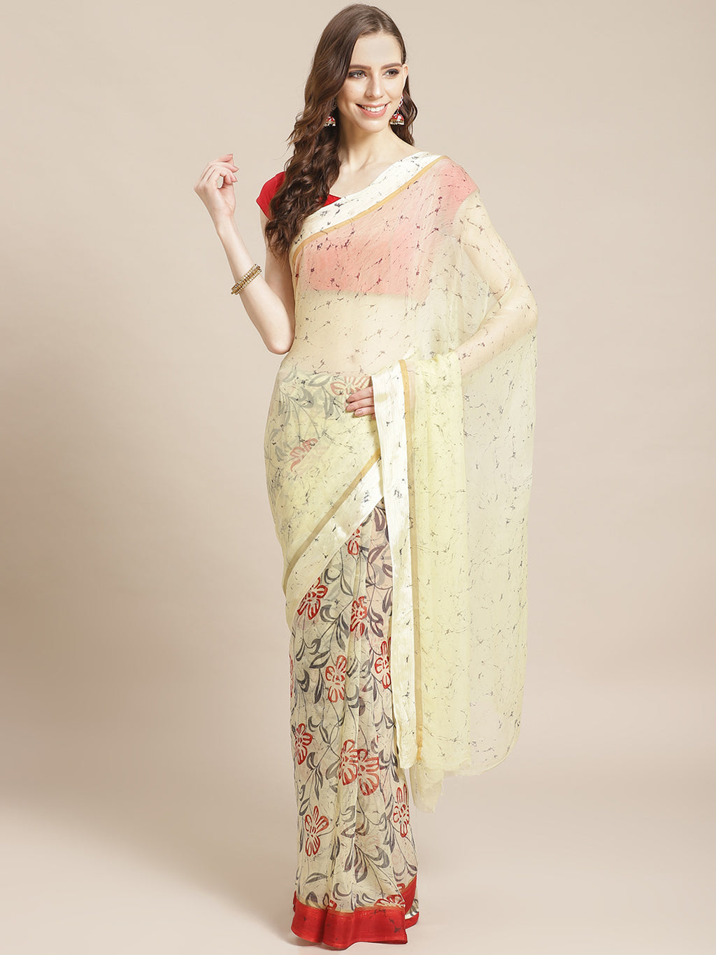 Off White and Blue, Kalakari India Chiffon Handblock Printed Saree and Blouse RCBGSA0006-Saree-Kalakari India-RCBGSA0006-Chiffon, Geographical Indication, Hand Block, Hand Crafted, Heritage Prints, Natural Dyes, Red, Sarees, Sustainable Fabrics, Woven, Yellow-[Linen,Ethnic,wear,Fashionista,Handloom,Handicraft,Indigo,blockprint,block,print,Cotton,Chanderi,Blue, latest,classy,party,bollywood,trendy,summer,style,traditional,formal,elegant,unique,style,hand,block,print, dabu,booti,gift,present,glamo
