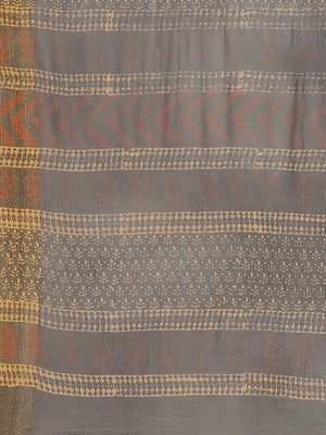 Navy Blue and Cream, Kalakari India Chiffon Handblock Printed Saree and Blouse RCBGSA0009-Saree-Kalakari India-RCBGSA0009-Chiffon, Geographical Indication, Hand Block, Hand Crafted, Heritage Prints, Natural Dyes, Red, Sarees, Sustainable Fabrics, Woven, Yellow-[Linen,Ethnic,wear,Fashionista,Handloom,Handicraft,Indigo,blockprint,block,print,Cotton,Chanderi,Blue, latest,classy,party,bollywood,trendy,summer,style,traditional,formal,elegant,unique,style,hand,block,print, dabu,booti,gift,present,glam