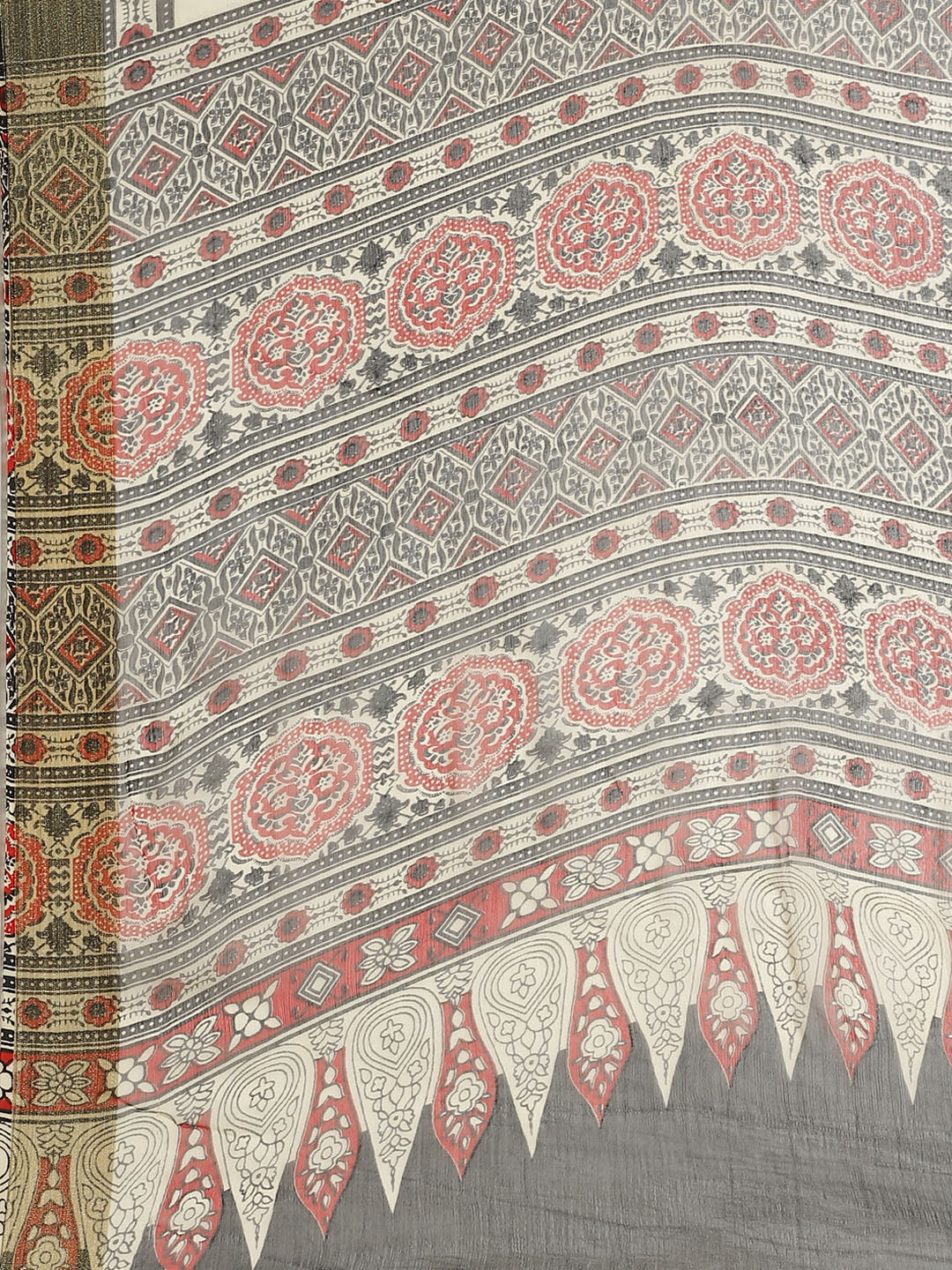 Red and Black, Kalakari India Chiffon Handblock Printed Saree and Blouse RCBGSA0012-Saree-Kalakari India-RCBGSA0012-Chiffon, Geographical Indication, Hand Block, Hand Crafted, Heritage Prints, Natural Dyes, Red, Sarees, Sustainable Fabrics, Woven, Yellow-[Linen,Ethnic,wear,Fashionista,Handloom,Handicraft,Indigo,blockprint,block,print,Cotton,Chanderi,Blue, latest,classy,party,bollywood,trendy,summer,style,traditional,formal,elegant,unique,style,hand,block,print, dabu,booti,gift,present,glamorous,