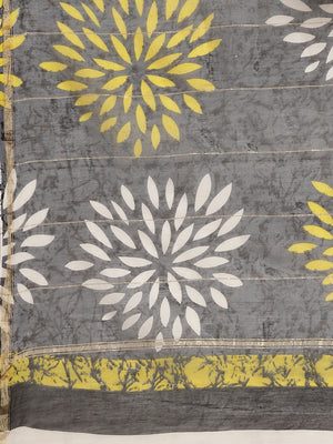 Grey and Yellow, Kalakari India Pure Cotton Handblock Printed Saree and Blouse RCBGSA0013-Saree-Kalakari India-RCBGSA0013-Cotton, Geographical Indication, Hand Block, Hand Crafted, Heritage Prints, Natural Dyes, Red, Sarees, Sustainable Fabrics, Woven, Yellow-[Linen,Ethnic,wear,Fashionista,Handloom,Handicraft,Indigo,blockprint,block,print,Cotton,Chanderi,Blue, latest,classy,party,bollywood,trendy,summer,style,traditional,formal,elegant,unique,style,hand,block,print, dabu,booti,gift,present,glamo