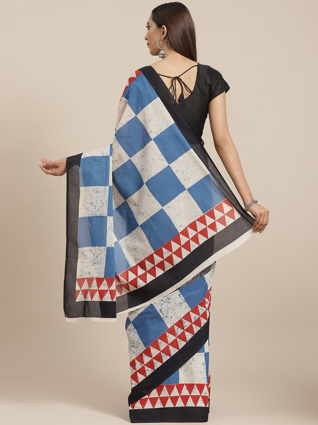 Blue and Red, Kalakari India Pure Cotton Handblock Printed Saree and Blouse RCBGSA0025-Saree-Kalakari India-RCBGSA0025-Cotton, Geographical Indication, Hand Block, Hand Crafted, Heritage Prints, Natural Dyes, Red, Sarees, Sustainable Fabrics, Woven, Yellow-[Linen,Ethnic,wear,Fashionista,Handloom,Handicraft,Indigo,blockprint,block,print,Cotton,Chanderi,Blue, latest,classy,party,bollywood,trendy,summer,style,traditional,formal,elegant,unique,style,hand,block,print, dabu,booti,gift,present,glamorou