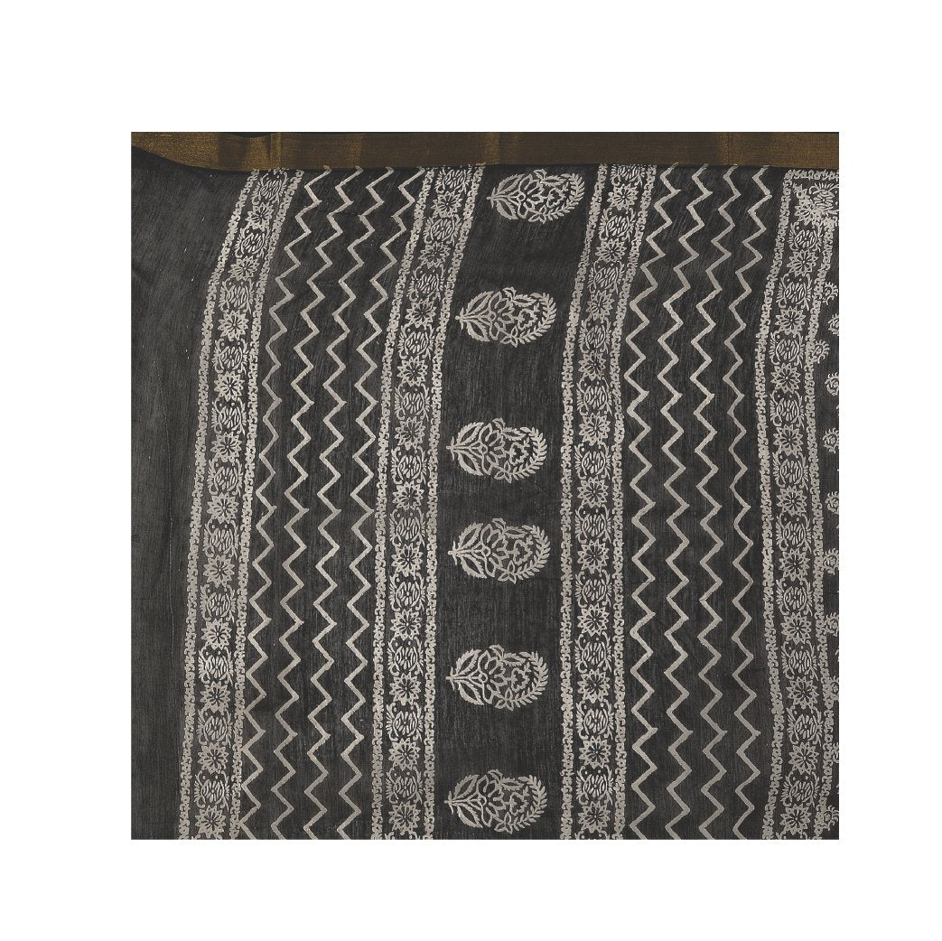 Charcoal Grey Sanganeri Hand Block Print Cotton Kota Doria Supernet Handcrafted Saree-Saree-Kalakari India-RDSNSA0001-Geographical Indication, Hand Blocks, Hand Crafted, Heritage Prints, Kota Doria, Sanganeri, Sarees, Sustainable Fabrics-[Linen,Ethnic,wear,Fashionista,Handloom,Handicraft,Indigo,blockprint,block,print,Cotton,Chanderi,Blue, latest,classy,party,bollywood,trendy,summer,style,traditional,formal,elegant,unique,style,hand,block,print, dabu,booti,gift,present,glamorous,affordable,collec
